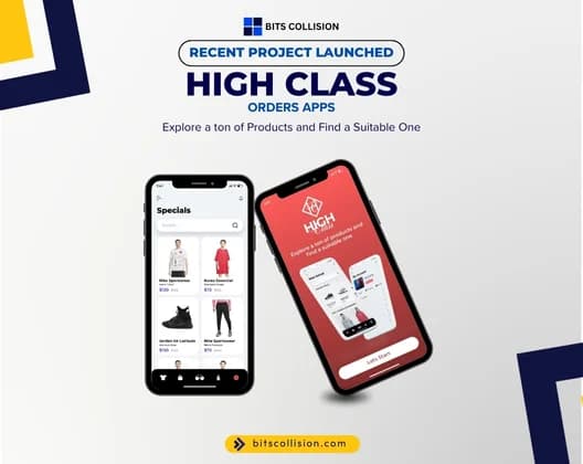 High Class ordering app screens on two phones