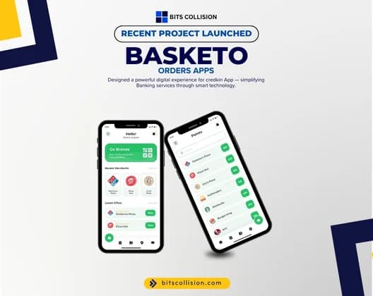 Basketo marketplace app screens on two phones