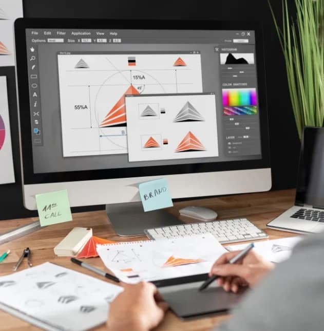 Graphic designer working on brand identity artwork