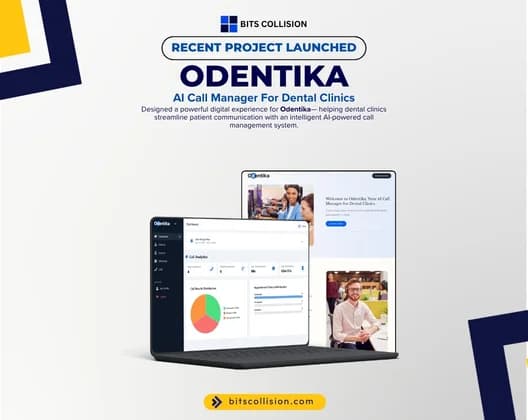 Odentika AI call manager website on a laptop screen