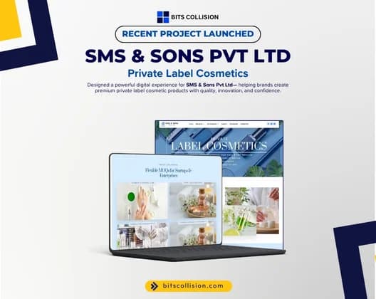 SMS & Sons private label cosmetics website on a laptop screen