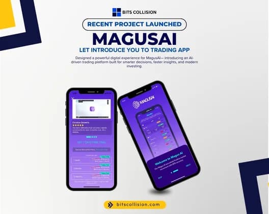 MagusAI trading app screens on two phones