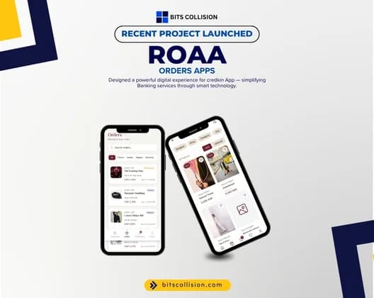 Roaa ordering app screens on two phones